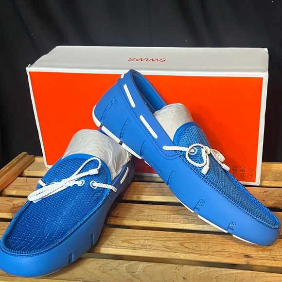 #7447. SWIMS Braided Lace Blue Swim Loafers Men's size 8. NEW IN BOX - Picture 1 of 11
